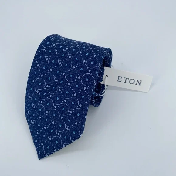 Eton Tie Mens One Size Blue Patterned Silk Classic Luxury Necktie Italy Made NWT - Picture 1 of 6